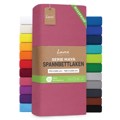 Produktbild von Lavea® Spannbettlaken 90-100x200 cm - Boxspringbett, Jersey, 40 cm Steghöhe, 100% Baumwolle, weich, atmungsaktiv, pflegeleicht, formstabil - Koralle