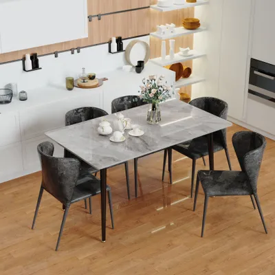 Produktbild von WISFOR Jedálenský stôl mramorový vzhľad, kuchynský stôl jedálenský stôl pre 4-6 osôb, 120 cm obdĺžnikový stôl s protišmykovými kovovými nohami, svetlosivý