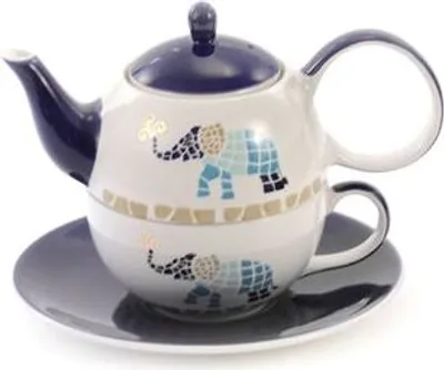 Produktbild von Tea for one Set "Voi" Keramik mit Goldauflage 4-teilig, Kanne: 0,4 l, Tasse: 0,2 l