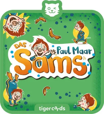 A colorful illustration of children and sausages, with the title of a book or game prominently displayed.