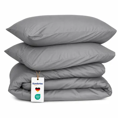 Produktbild von Komfortec Premium Bettwäsche 240x220 cm Bettbezug + 40x80 cm 2 Kissenbezüge, gebürstet 100% Polyester-Mikrofaser 120 g/m², 3teiliges Set, Grau, KI-generiertes Bild