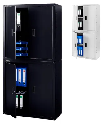 Produktbild von Aktenschrank Büroschrank | Schwarz | 180 x 40 x 90 cm | 4 Türen | 2 höhenverstellbare Einlegeböden | mit Zylinderschloss