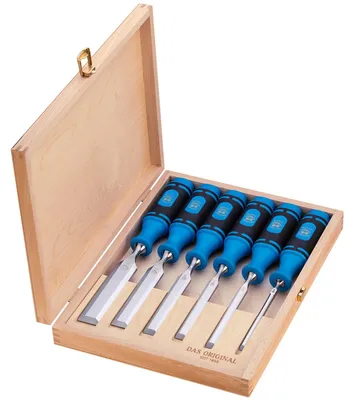 Produktbild von Kirschen Stechbeitelsatz Breite 6 10 12 16 20 26 mm mit 2-Komponenten-Heft im Holzkasten - 1108000