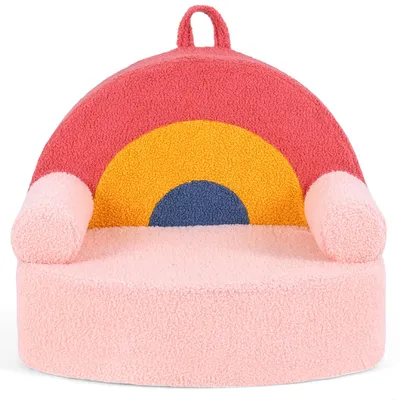 Produktbild von COSTWAY Kindersofa, Kindersessel gepolstert aus Schaumstoff & Teddystoff, Kindercouch mit Bezug & Unterseite, Spielsofa für Kinder ab 3 Jahren, Rosa