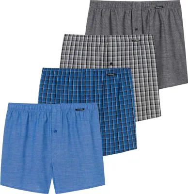 Produktbild von SCHIESSER Herren Web-Boxershorts, 4er Pack - Unterhose, Baumwolle Grau/Blau 4XL