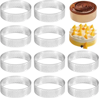 Produktbild von Runde Kuchenformen mit Löchern – Set mit 10 Stück – Edelstahl – Für Obstkuchen, Quiches, Cakemousse – Backform – Küche – 7 cm