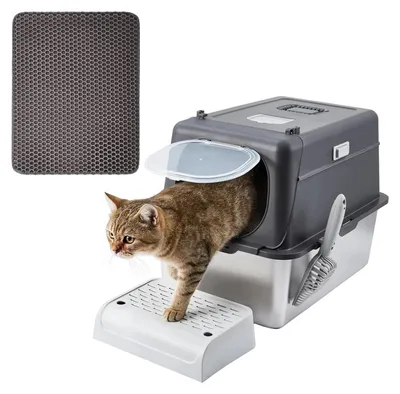 Produktbild von Katzenklo - Geschlossene Katzentoilette aus Edelstahl - Auslaufsicher - Geruchskontrolle - Für mittelgroße und große Katzen - Tiefe 20 cm