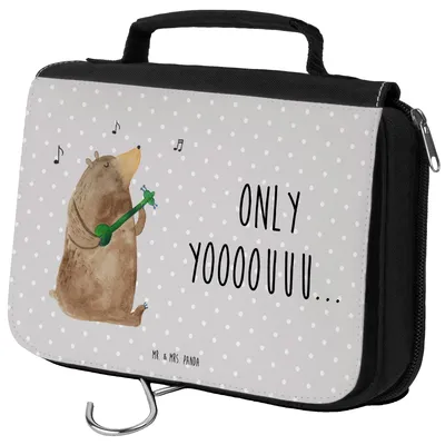 Produktbild von Mr. & Mrs. Panda Kosmetiktasche Bär Gitarre - Grau Pastell - Geschenk, Teddy, Kosmetikbeutel, beautycase, beauty case, kulturtäschchen, badtasche