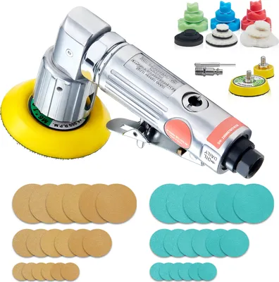 Produktbild von SucceBuy Mini-Luftschleifer, 1"/2"/3" Exzenterschleifer, 15.000 U/min Hochgeschwindigkeits-Druckluftschleif-/Poliermaschine, fš¹r Karosseriearbeiten, 58-teiliges Set mit gewellten Schw?mmen, Schleifpapier, Wollpad