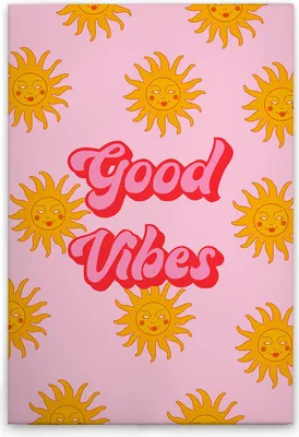 Produktbild von TADESSI Leinwandbild Retrobild Bunt "Good Vibes" - Wandbild 60 x 90 cm - Kunstdruck auf Leinwand in Rosa Pink - M1-No.51556