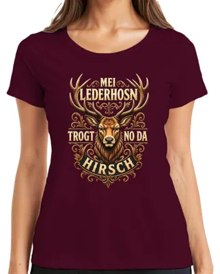 Obrázek produktu pro Dámské tričko Mei Lederhosn, kolekce Hirsch Bayern Alpen Lederhose, barva: vínová, velikost: 3XL