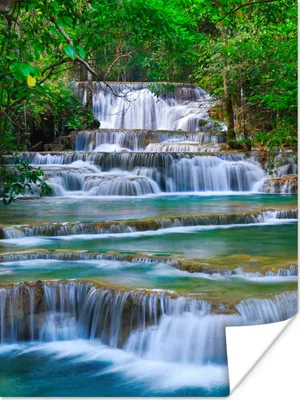 Produktbild von MuchoWow® Poster Wasserfall - Bäume - Natur - Dschungel 120x160 cm - Wandbilder