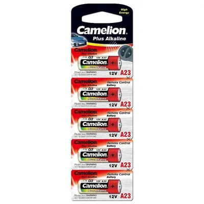 A blister pack of Camelion Plus Alkaline A23 batteries.