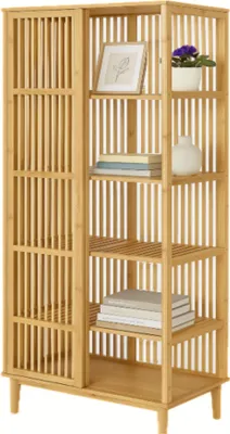 Zdjęcie produktu dla Regał na Książki stojący do Salonu Otwarty Szafka Bambusowa 185x80x45cm