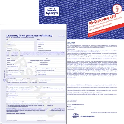 Produktbild von Avery Zweckform 2880, Kaufvertrag für ein es Kfz, A4, selbstdurchschreibend, 1-seitig mit Durchschlägen
