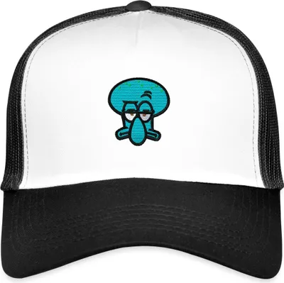 Produktbild von Spreadshirt SpongeBob Schwammkopf Taddäus Stick-Motiv Trucker Cap, One size, Weiß/Schwarz