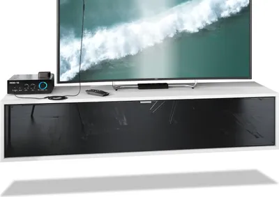 Produktbild von Vladon TV Board Lana 140 Hängeschrank Lowboard 140 x 29 x 37 cm,  Germany, Korpus in Weiß matt, Fronten in Schwarz Hochglanz | Große Farbauswahl