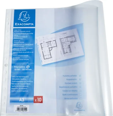Image de Exacompta 5x Sachet de 10 pochettes perforées PP A3 horizontal 6210E