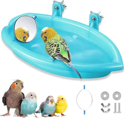 Produktbild von Vogel Badewanne Mit Spiegel,Vogelkäfig Dusche Zubehör,Vogelspiegel-Badewanne,Badewanne für Vögel,Vogel Bad Badewanne Bad,Papagei Badewanne Vogelkäfig Zubehör