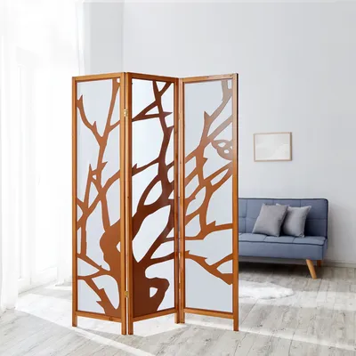 Obrázok produktu pre Homestyle4u Design Screen Room Divider 3 kusy Drevo Moderná hnedá