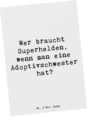 Produktbild von Mr. & Mrs. Panda Postkarte Spruch Adoptivschwester Heldin - Weiß - Geschenk, Postkarten, Schwesternliebe, Bewunderung, einzigartige Designs, Fotokarte, Geschwisterliebe