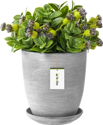 Produktbild von Blumentopf Blumenübertopf dunkelgrau Blumenschale mit Untersetzer Rund Oberfläche Matt Keramik Modern Glamour H=16,5 cm