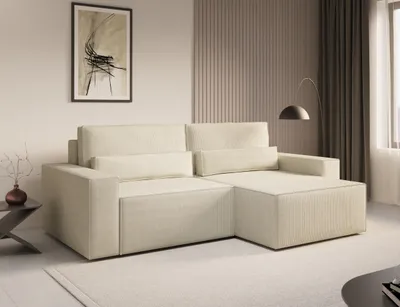 Produktbild von MOEBLO Ecksofa DENVER MINI – Ottomane beidseitig montierbar, Ecksofa aus Cord, Couch für Wohnzimmer, Schlafsofa Sofagarnitur Sofa Eckcouch L-Form Cordstoff mit Bettkasten und Schlaffunktion - Beige - Poso 105