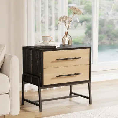 Image de Table de chevet - Table d'appoint à tiroirs - Espace de rangement - Style cottage - Pour chambre à coucher - Vert