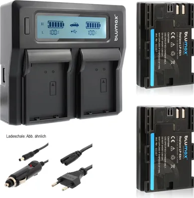 Produktbild von 2x Akku + Lader für Canon LP-E6N  EOS 70D  7D 6D R7 R6 Mark II 2000 mAh 7,2V