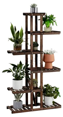 Produktbild von Pflanzentreppe mit 6 Ebenen, schmales Blumenregal für Balkon und Garten, Holz Blumenbank, Standregal, Pflanzenregal 75 x 27 x 140 cm