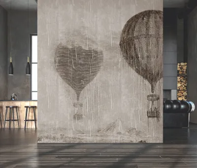 Produktbild von NEWROOM Tapete Octavian Beige Vliestapete - Vintage Heißluftballon Berge  Germany