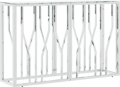 Zdjęcie produktu dla Stolik konsolowy, srebrny, 110x30x70cm, stal nierdzewna i szkło