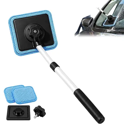 Produktbild von Auto Scheibenreiniger Set, magnetischer Windschutzscheiben Reiniger mit Teleskopstiel, wiederverwendbares Mikrofasertuch, für Auto Glas