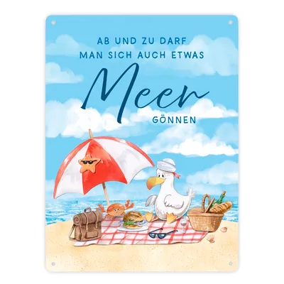 Produktbild von Möwe am Strand Metallschild XXL in 28x38 cm mit Spruch Manchmal Meer gönnen