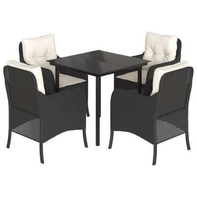 Produktbild von 5-tlg. Garten-Essgruppe mit Kissen Schwarz Poly Rattan