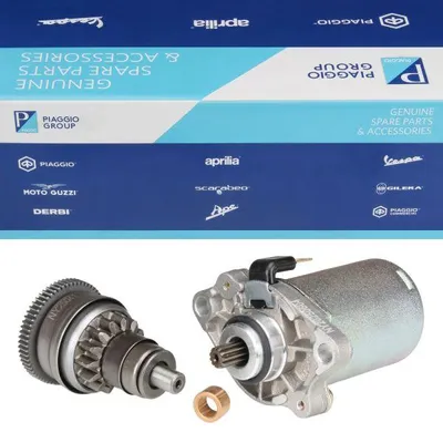 Image de Démarreur + roue libre de démarreur (14/63 dents) + douille pour Piaggio 2 temps / Liberty NRG Sfera TPH Zip / Aprilia SR / Vespa ET2