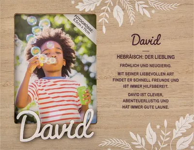 Produktbild von Personalisierter Bilderrahmen für Erwachsene, Kinder, Babys in Holzoptik mit Spruch -Bilderrahmen David