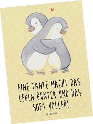 Produktbild von Mr. & Mrs. Panda Postkarte Bunte Tante - Gelb Pastell - Geschenk, Grußkarte, Postkarten, Besuch, Geschenke, Verwandte, einzigartige Designs, Nichte, Ansichtskarte, Leben