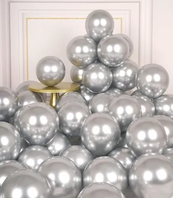 Produktbild von Ballons 5 Zoll, 50 Stück, Metallic Silber, Latex, für Festdekoration