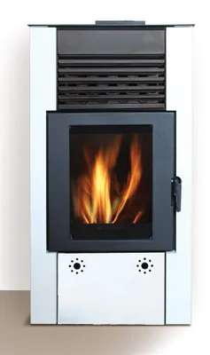 Image de Poêle à granulés autoportant, en métal - Acier inoxydable - Ventilation directe pour intérieur