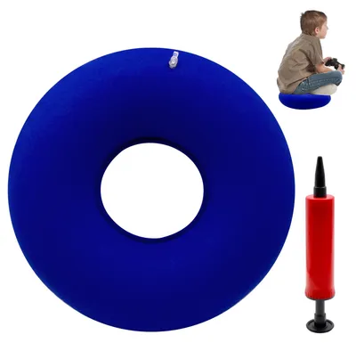 Produktbild von Aufblasbares Donut-Kissen 40 cm mit Pumpe, rundes Sitzkissen zur Druckentlastung, Luftkissen für den Nacken, für Reisen, Büro, Auto und Zuhause (blau)