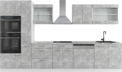 Produktbild von Vicco Kuchyňský kout R-Line, 350 cm s vysokou skříní, bez pracovní desky, Beton/bílá