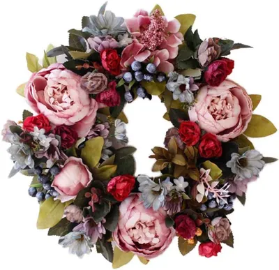 Produktbild von Ganzjahreskranz – künstliche Pfingstrosen, Frühling/Sommer, Landhausstil/Büro/Hochzeit