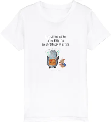 Produktbild von Mr. & Mrs. Panda Kleinkinder T-Shirt Pinguin & Maus Wanderer 12-14 Jahre (152/164) - Weiß - Geschenk, Wandern, für Kinder, Kindershirt, Öko, Abenteuer, Teenager, Baumwoll