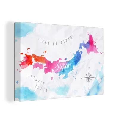 Zdjęcie produktu dla OneMillionCanvasses® - Obraz na płótnie - 150x100 cm, Mapa - Kolor - Japonia, dekoracja ścienna z nadrukiem