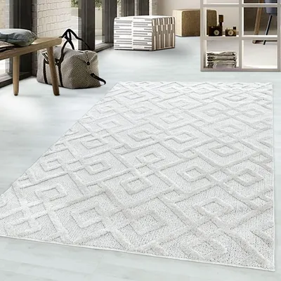 Produktbild von Hochflorteppich, geometrisches Muster, cremefarben, Wohnzimmerteppich, Jute-Rückseite 80 x 80 cm