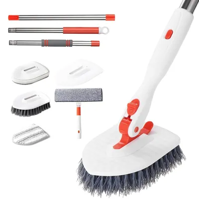 4-in-1 Badreiniger mit langem Stiel, ausziehbar, verstellbarer Kopf