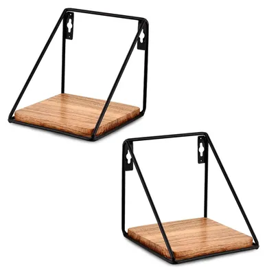 Produktbild von Schwebendes Regal, Eisen und Akazienholz, Wandregal, 2er-Set, für Wohnzimmer, Schlafzimmer, Badezimmer (12,7 cm x 12,7 cm x 12,7 cm) (2er-Set)