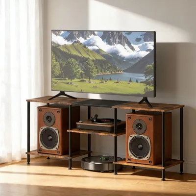 Productafbeelding van Industrieel TV-meubel met 3 open planken - Ruim TV-meubel voor televisies tot 50 inch