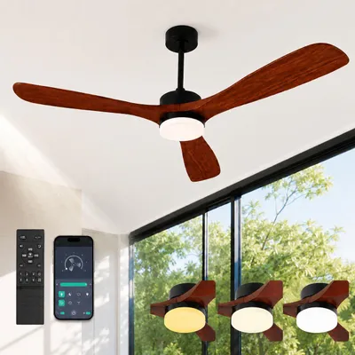 Produktbild von Ø132cm Echtholz Deckenventilator mit Beleuchtung 3 Flügel Ventilator Lampe Decke Smart APP & Fernbedienung 6 Stufen 3 Farben Wohnzimmer Schlafzimmer